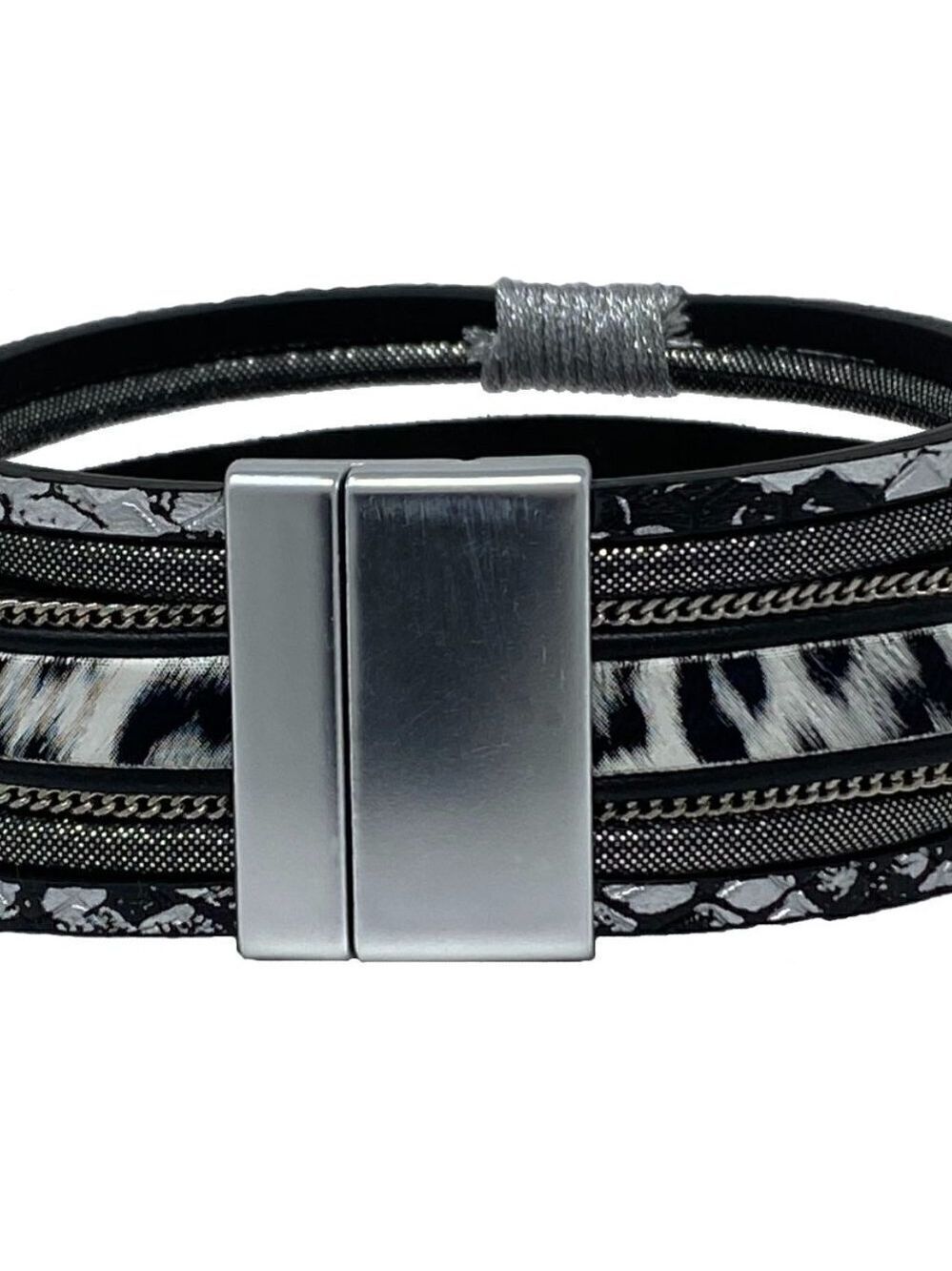 Gray & Silvertone Wild Stripe Multi-Strap Hinge Bangle